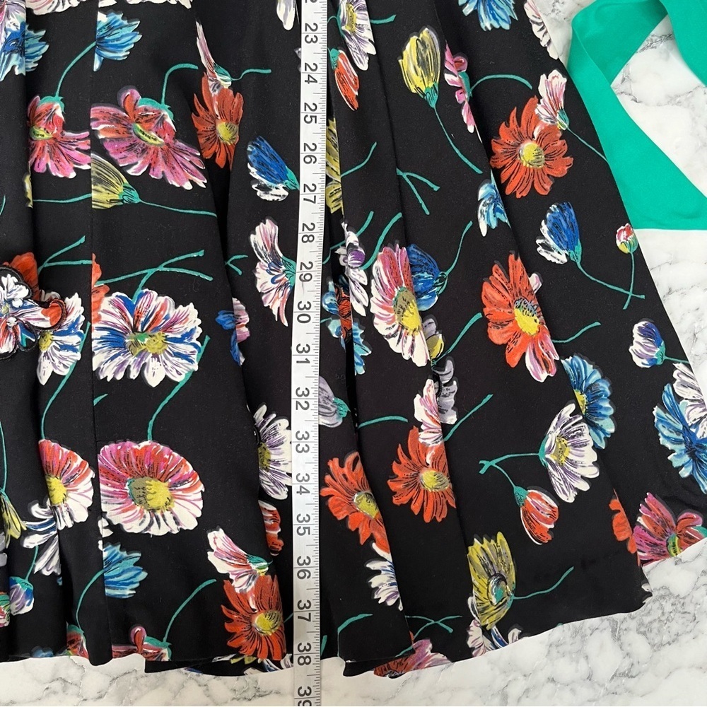 Anthropologie Moulinette Soeurs 3D Floral Appliqué Dress Tea Length Black Green - Picture 10 of 12